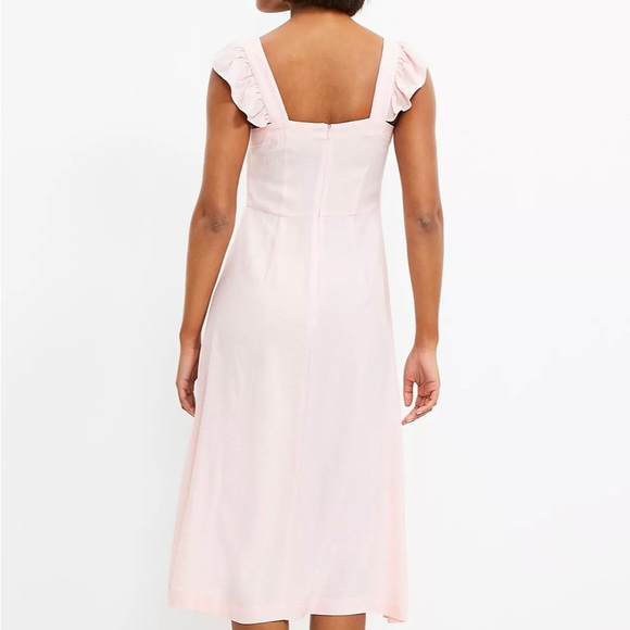 LOFT dotted ruffle strap light pink midi dress (NWT) - Picture 2 of 4